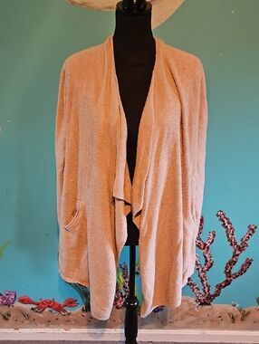 Barefoot Dreams Taupe Open-Front Draped Cardigan